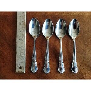 Lot 4x Reed & Barton DICKENSON 18/8 Stainless Flatware Place Table Spoons 6.6"